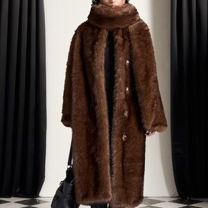 Maniere De Voir Rich Brown Faux Fur Jacket
